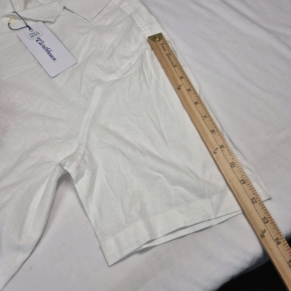 Caribbean Men' Shirt Size XLT Tall Linen Blend Short Sleeve button Up White (44) - Picture 12 of 12